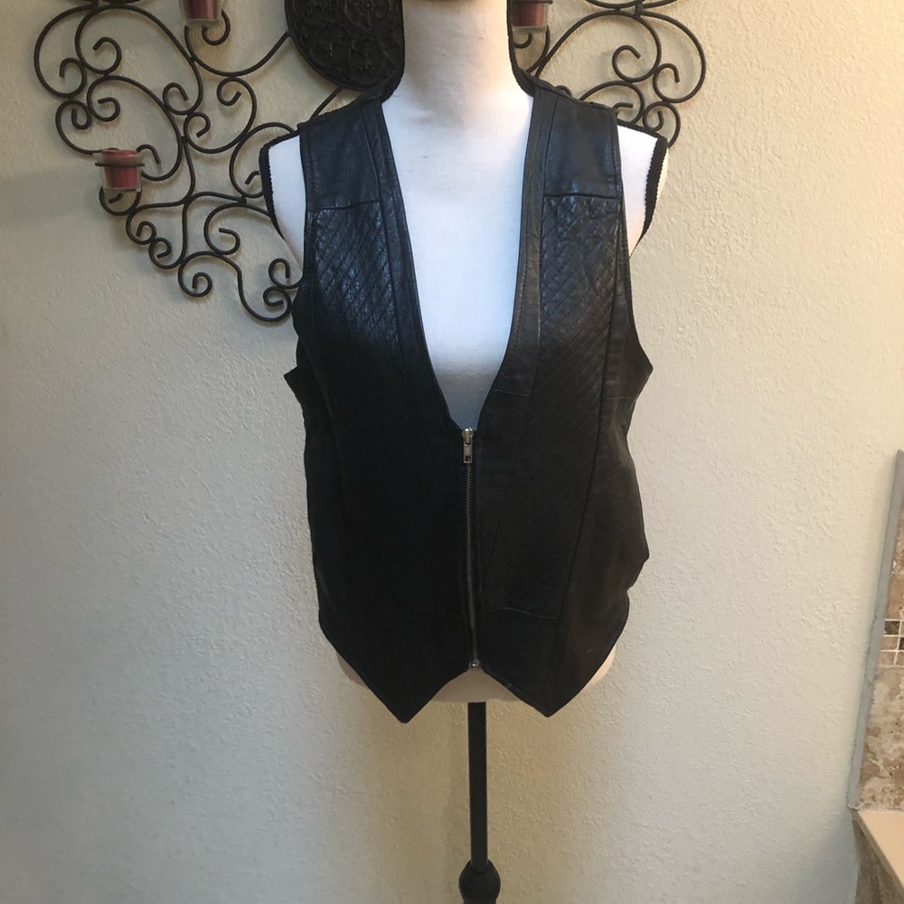 Black leather motorcycle vest